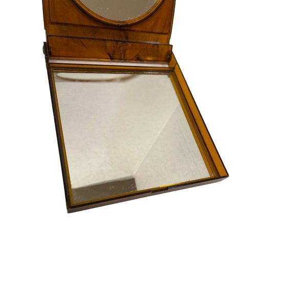 Vintage Womens Face Makeup Powder Vanity Compact Mirror West Germany Brown - Picture 5 of 9